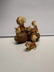 Vintage Squirrels on Pinecone 2 Piece Set Bone China - Japan 2” Figurines Decor - Picture 1 of 5