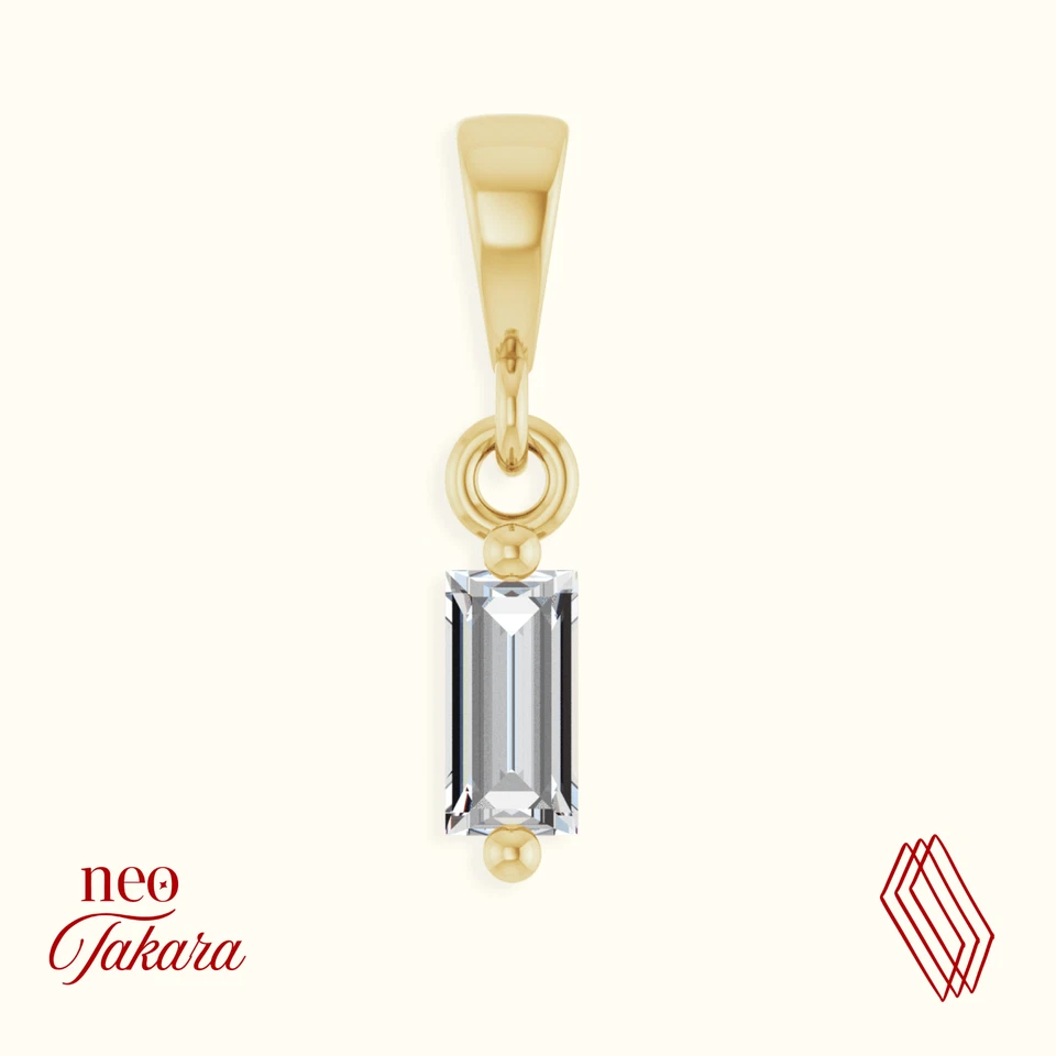 Colgante solitario de diamantes naturales de oro amarillo macizo de 14 quilates baguette recta - regalo Foto 1 de 4