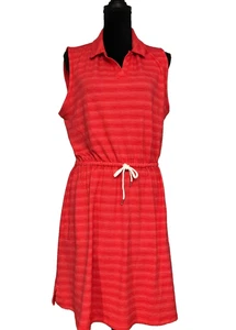 T by Talbots XL Sleeveless Summer Terry Knit Midi Dress Light Red Collared - Picture 1 of 10