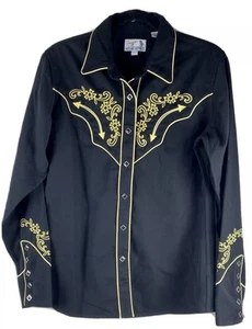 Panhandle Slim Women Medium Western Shirt Black Diamond Snap embroidered EUC - Picture 1 of 3