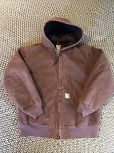 Carhartt Burgundy Hooded Canvas Jacket Women Size L Made In Mexico - Picture 1 of 14