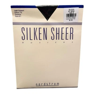 Nordstrom Silken Sheer Light Support Control Top Sandaltoe Pantyhose Jet Black B - Image 1 of 2