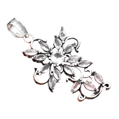 White Topaz Gemstone Handmade 925 Sterling Silver Jewelry Pendant Size-2.5" - Image 1 of 4