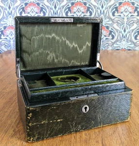 Antique Green Leather Jewellery Travelling Trinket Box Victorian 19th Century - Picture 1 of 8