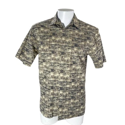 Campia Moda Hawaiian Aloha Shirt Medium Squares Bamboo Abstract Yellow Brown - Image 1 of 4