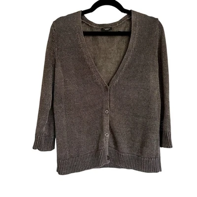 Suéter Talbots Gris Tejido Lino Cuello en V Manga 3/4 Mediano Foto 1 de 4