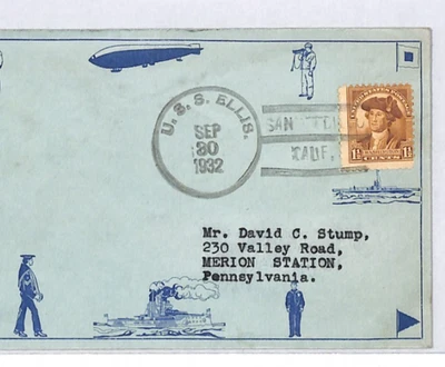 USA NAVAL ILLUSTRATED Cover *USS ELLIS* Merion Station 1932 Duplex XU246 - Image 1 of 4