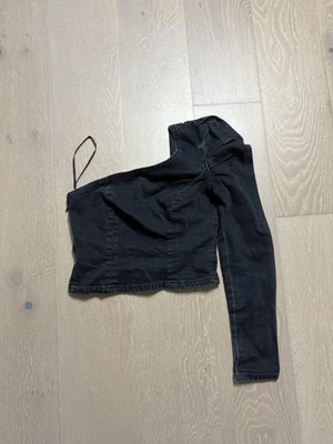 GRLFRND One Shoulder Denim Kyla Shirt Black Size Small Stretch USA Made - Image 1 of 4