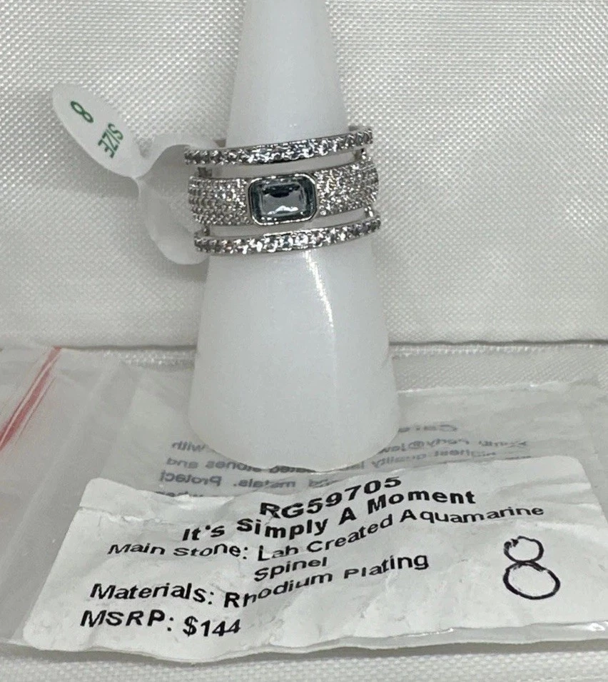 Bomb Party RG59705 It's Simply A Moment Ring LC Aquamarine Spinel Rhodium Pl 8 - Image 1 of 1