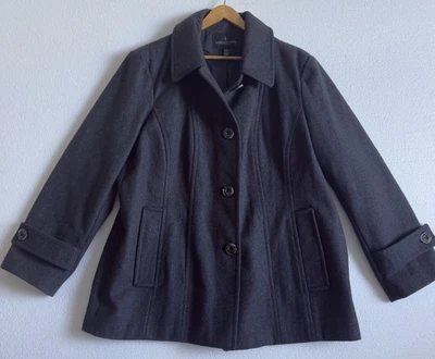 Abrigo para mujer London Fog talla grande XXL mezcla de lana de un solo pecho gris carbón Foto 1 de 4