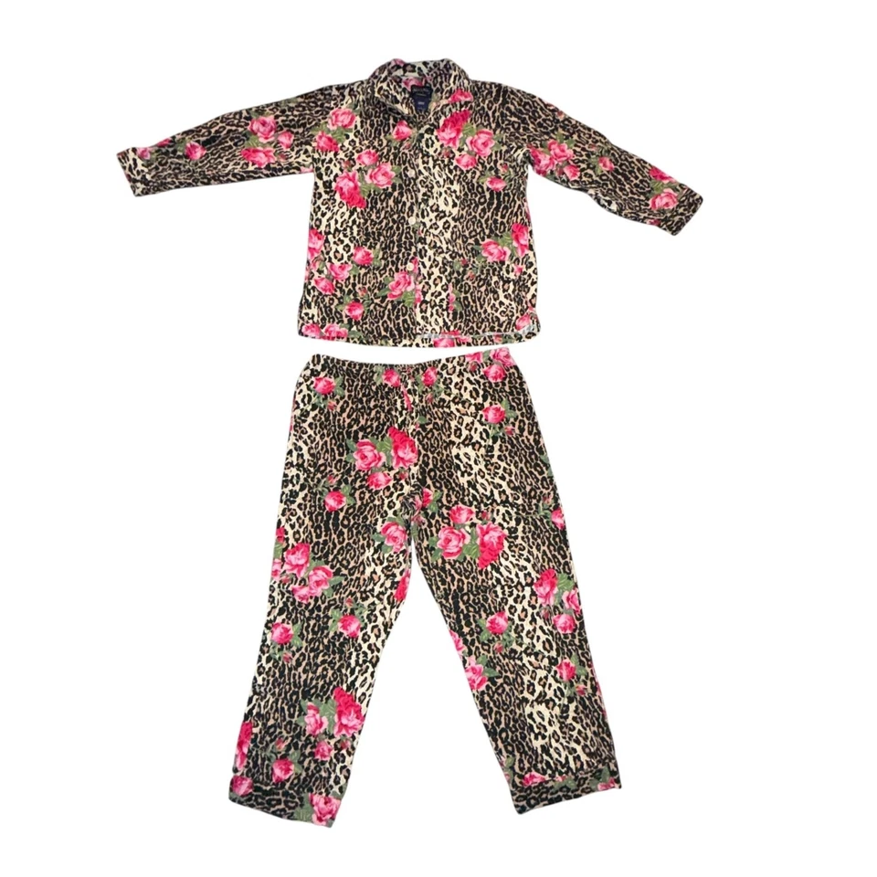 De Colección Nick & Nora 2 Piezas Franela Pijama Mujer L Guepardo Rosa Negro Rosa Foto 1 de 4
