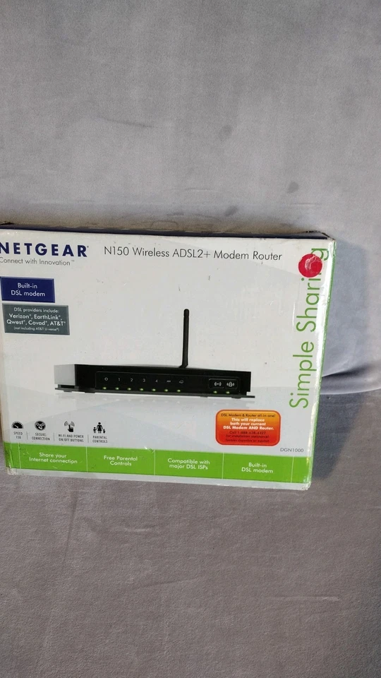 Netgear DGN1000 N150 Wireless ADSL2 + Modem Router 100NAS - Image 1 of 4