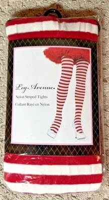 New Leg Avenue Red/White Striped Tights One Size 90-160lbs - Image 1 of 4