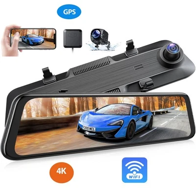 Grabadora DVR de 12" WiFi GPS Pantalla Táctil 4K Espejo Dash Cam Delantera y Trasera Coche Foto 1 de 4