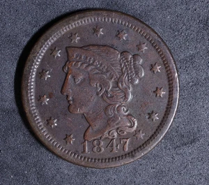 1847  Braided Hair Large Cent US 1c coin  better grade type coin - Picture 1 of 2