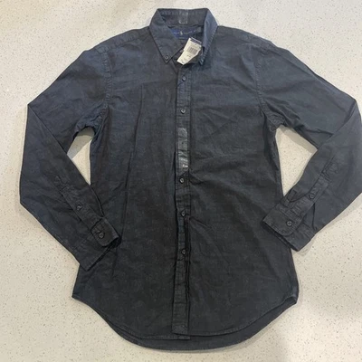Ralph Lauren 男式衬衫中号灰色褪色佩斯利薄牛仔修身休闲 M — 第 1/4 张图片