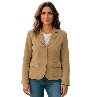 ISAAC MIZRAHI Talla Chaqueta Blazer Mediana Gamuza Cuero Ajustada Tostada Fiesta Oficina Foto 1 de 4