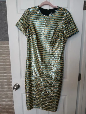 Nuevo con etiquetas Vestido de fiesta a rayas de lentejuelas manga corta Gianni Bini  Foto 1 de 4