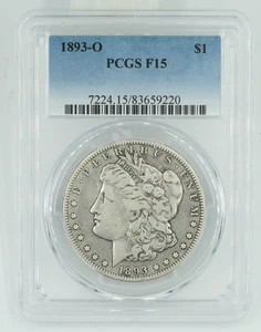 1893-O PCGS F15 Morgan Silver Dollar Great Eye Appeal - Picture 1 of 3