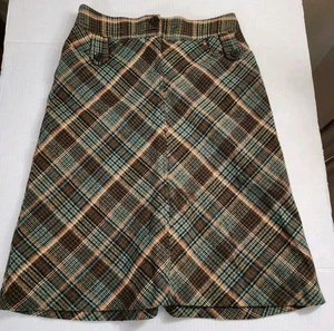 H&M Women's Skirt Size 6 Tartan Plaid Button Rust/ Brown/ Blue A-Line - Picture 1 of 7