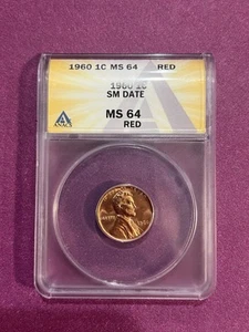 1960 ANACS MS 64 Red Small Date Lincoln Memorial Cent - Picture 1 of 2