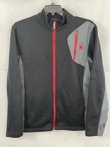 Spyder Empire Sweater Jacket Mens Size Large Black Red Gray Full Zip Activewear - Picture 1 of 15