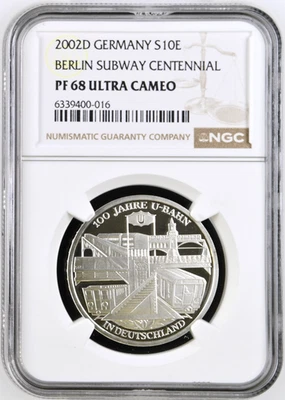 2002-D Germany 10E Euros Berlin Subway Centennial Silver NGC PF 68 ULTRA CAMEO - Image 1 of 4