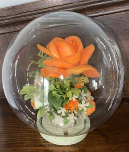 vtg retro plastic flowers artificial globe 1970’s orange rose shabby chic - Picture 1 of 3