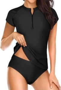 Holipick Women Two Piece Short Sleeve Rash Guard Cap Sleeve Bathing Suit Large - Picture 1 of 6