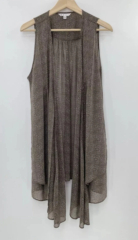 Chaleco túnica suéter CAbi para mujer marrón estampado geométrico de gasa talla L, defectuoso Foto 1 de 4