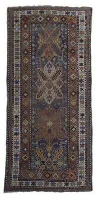 4x8' Rust Antique Russian Kazak Runner Light Blue 23365 - Image 1 of 4
