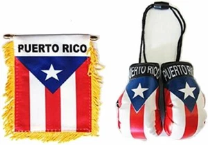 2 piece set  Puerto Rico Window Hanging Car Flag, & Puerto Rico Boxing glove  - Picture 1 of 1