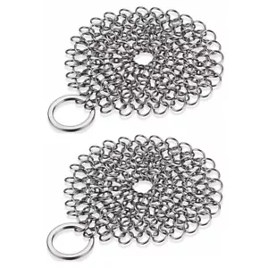 2pcs Stainless Steel Cast Iron Cleaner Chain Mail Scrubber Kitchen Cookware B440 - Picture 1 of 4