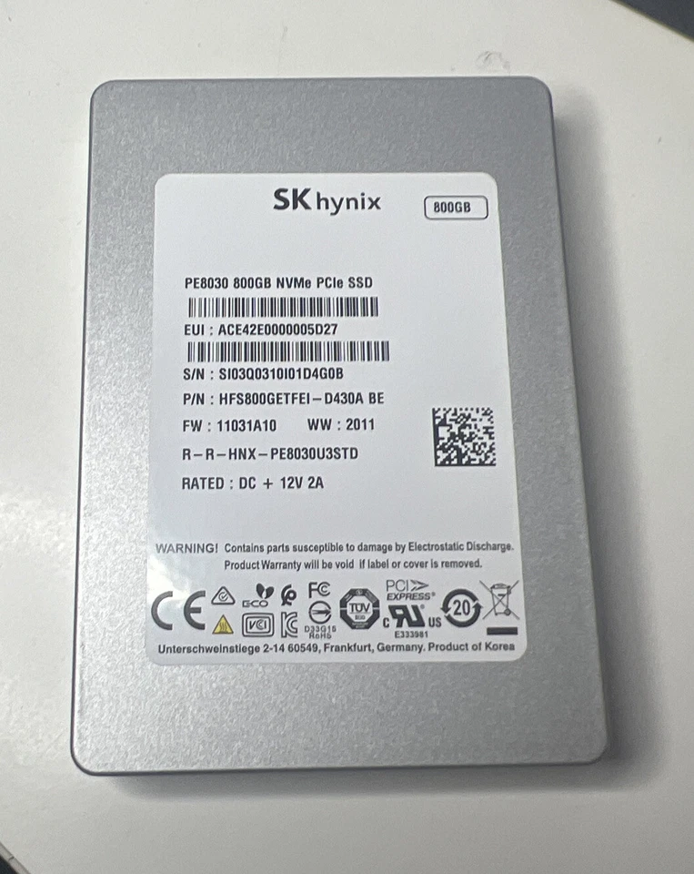 Hynix 800GB Nvme PCIe SSD  2.5" HFS800GETFEI-D430A, PE8030U3STD PE8030 - Image 1 of 1