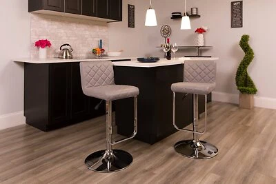 Juego de 2 Muebles Flash Contemporáneos Gris Vinilo Altura Ajustable Taburete de Bar Foto 1 de 4