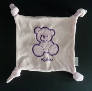 EB. DOUDOU PLAT KALOO OURS ROSE VIOLET CARRE 4 NOUETTES - TTBE  - Picture 1 of 2