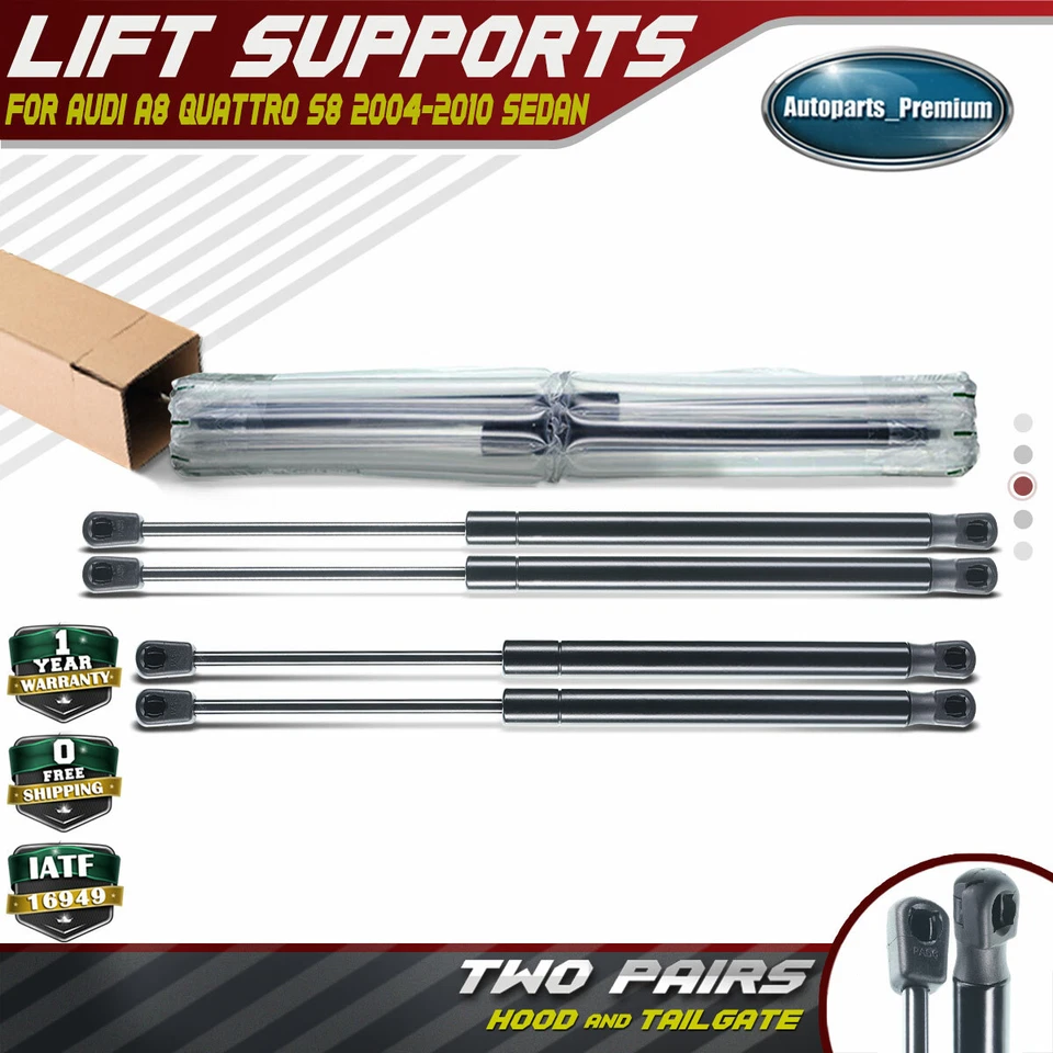 4x Capó delantero y maletero trasero soportes de elevación amortiguadores puntales para Audi A8 Quattro S8 Foto 1 de 4