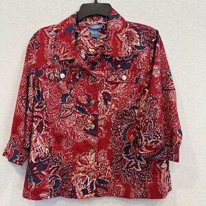 Napa Valley Red Floral Print Jacket 3/4 Sleeves Size Large