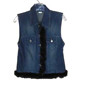 Mix It Dark Wash Denim Rabbit Fur Vest S - Picture 1 of 4