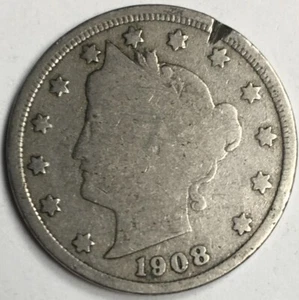 1908 United States Liberty "V" Nickel - Good (G) Chipped Rim KM#112 - 4148 - Picture 1 of 3