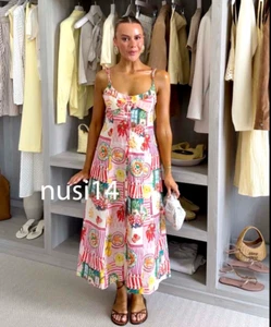 ZARA NUOVO ABITO DONNA PATCHWORK STAMPA LINO MIDI FIOCCO APERTO SCHIENA 3771/107/330 - Foto 1 di 5