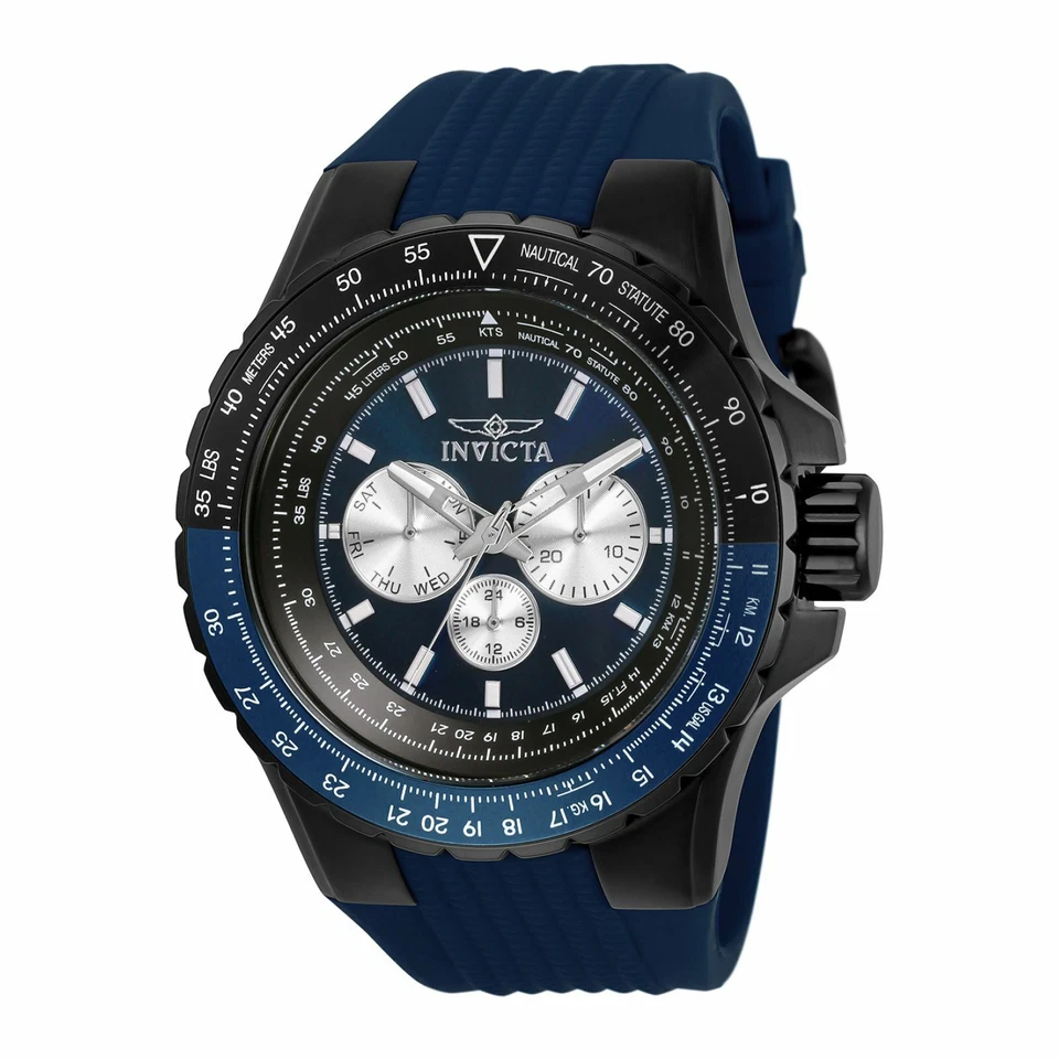 Invicta Men's 50mm Aviator Royal Navy Blue Silicone Strap Pepsi Bezel SS Watch