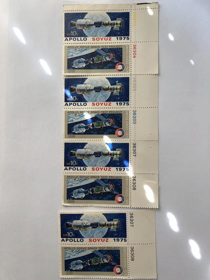 US Stamps,  10c 1975 Strip of 6 & Strip of 2 Apollo-Soyuz Issue USPS Stamps - Image 1 of 1