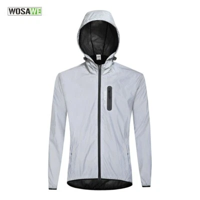 Reflective Jacket with Hoodie Windbreaker Unisex Cycling Hiking Running Jacket - Image 1 of 4