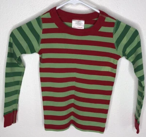 Hanna Anderson Christmas Pajama Top Green Red Stripe Cotton Kids 110 cm US Sz 5 - Picture 1 of 10