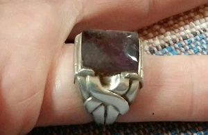 Vtg 1950s Clark & Coombs Deco Style Sterling Silver Amethyst Stone Ring Size 8.5 - Picture 1 of 12
