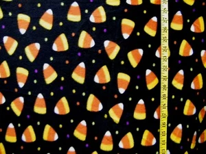 CANDY CORN POLKA DOT PRINT ON BLACK 100% COTTON FABRIC 14X44 INCHES - Picture 1 of 1
