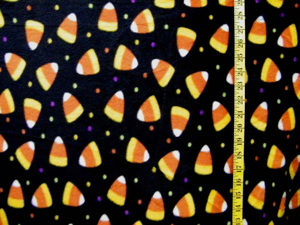CANDY CORN POLKA DOT PRINT ON BLACK  100% COTTON FABRIC  27X44 INCHES - Image 1 of 1