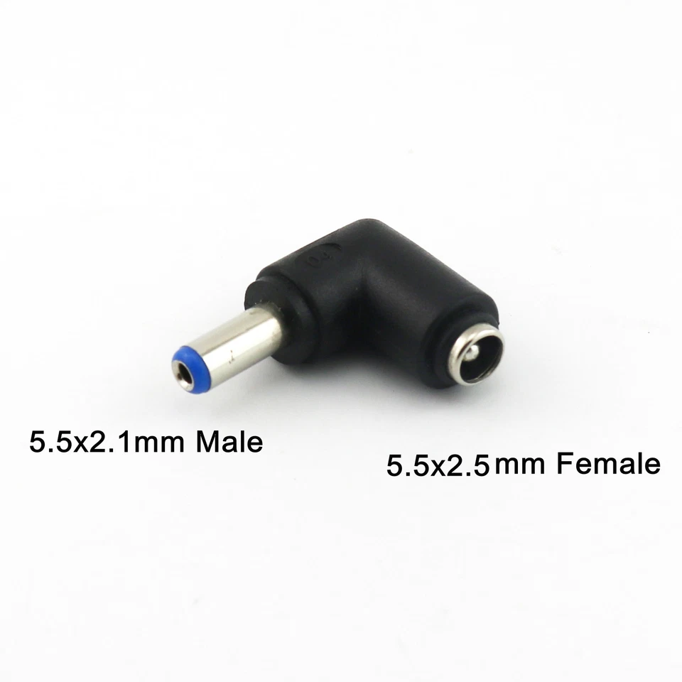 DC Power 5.5mm x 2.5mm Female To 5.5 x 2.1mm Male Right Angle Adapter Connector - Image 1 of 4