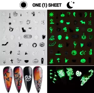 HALLOWEEN NAIL ART STICKERS (One Sheet) Glow-In-the-Dark Cool Party Fashion - Picture 1 of 5